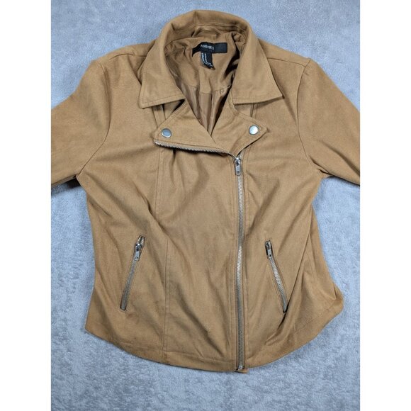 Forever 21 Faux Suede Motto Jacket Womens Size Medium Beige Notched Lapels - Picture 3 of 10